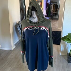 Vision USA-Hoodie/Pullover-Graphic Green & Navy-Love Ribbon-Medium- Oversized